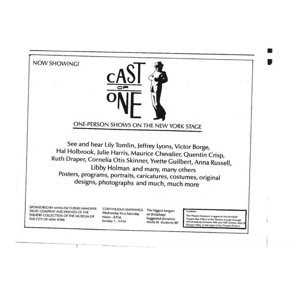 Cast Of One Exhibition Print Ad One Person Shows New York Stage 1980s AD Tomlin - Picture 2 of 2